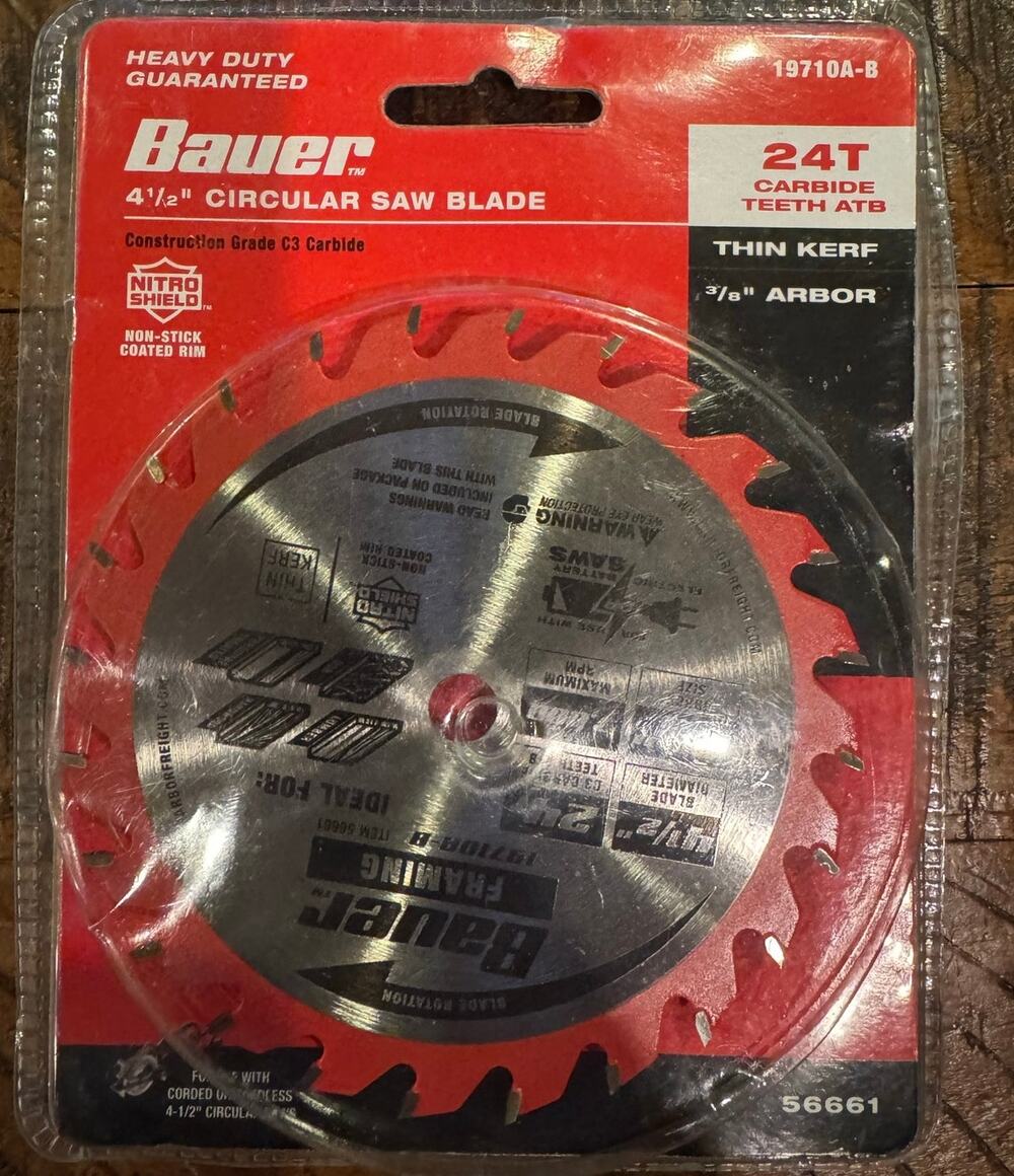 New Bauer 4 1/2" Circular Saw Blade 19710A-B 3/8" Arbor